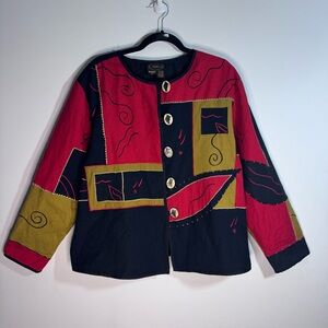 Vintage Allure 2X Art to Wear Patchwork Jacket Owl Buttons Boho Lagenlook